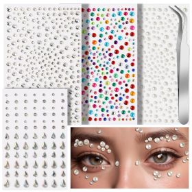 Gem Stickers Face Gems Self Adhesive Face Gems And Pearls For Makeup Festival Jewels For Halloween Rave Accessories Hair Gems Rhinestone Stickers (Option: WHITE)